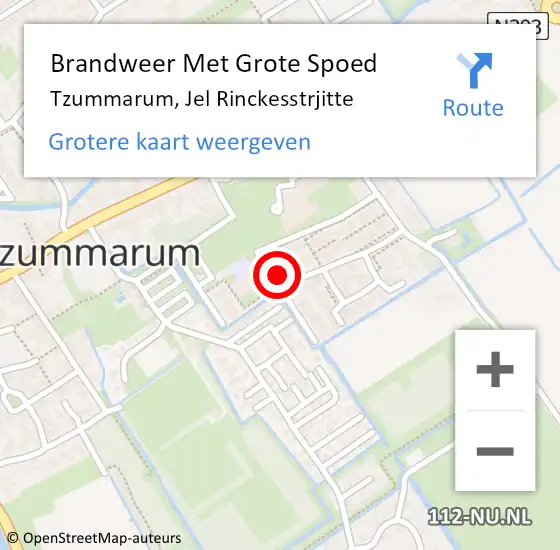 Locatie op kaart van de 112 melding: Brandweer Met Grote Spoed Naar Tzummarum, Jel Rinckesstrjitte op 15 oktober 2021 14:23