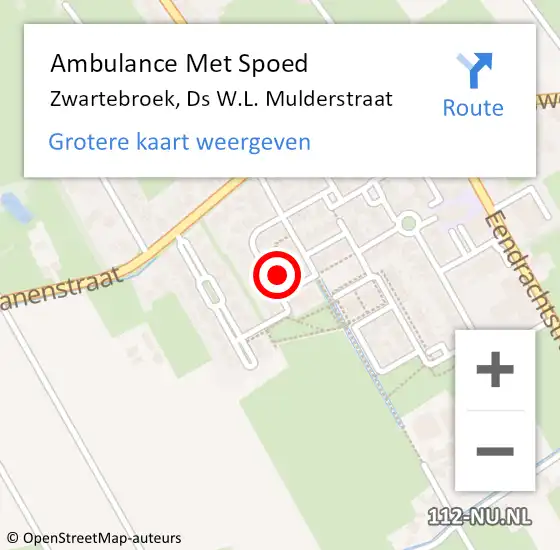 Locatie op kaart van de 112 melding: Ambulance Met Spoed Naar Zwartebroek, Ds W.L. Mulderstraat op 15 oktober 2021 14:26