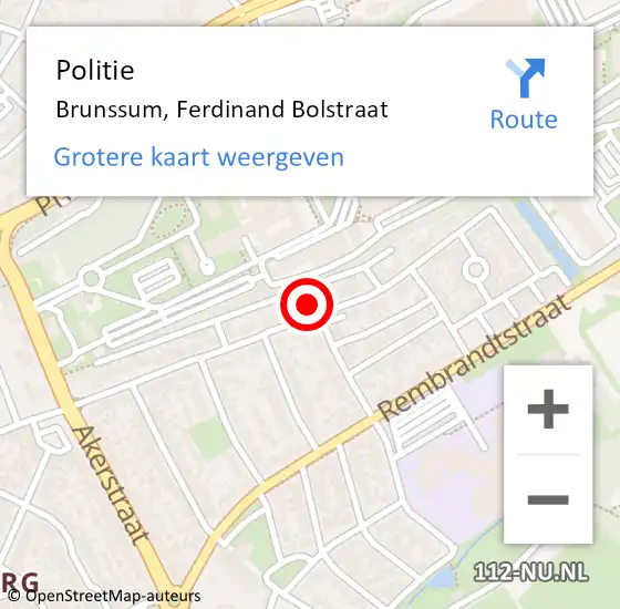 Locatie op kaart van de 112 melding: Politie Brunssum, Ferdinand Bolstraat op 15 oktober 2021 14:52