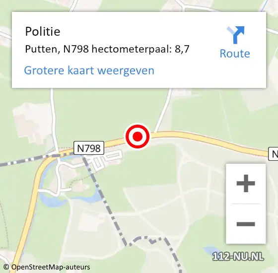 Locatie op kaart van de 112 melding: Politie Putten, N798 hectometerpaal: 8,7 op 15 oktober 2021 15:06