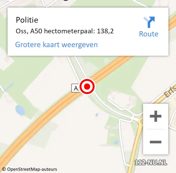 Locatie op kaart van de 112 melding: Politie Oss, A50 hectometerpaal: 138,2 op 15 oktober 2021 15:15