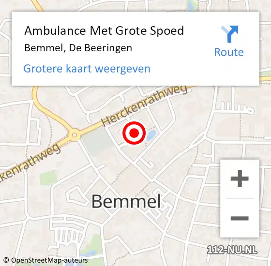 Locatie op kaart van de 112 melding: Ambulance Met Grote Spoed Naar Bemmel, De Beeringen op 15 oktober 2021 15:20