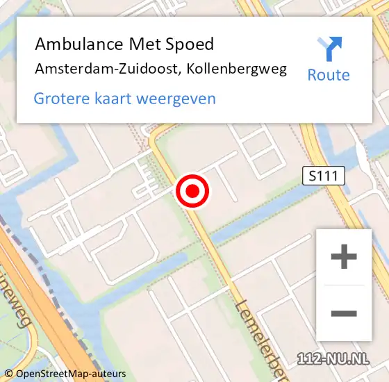 Locatie op kaart van de 112 melding: Ambulance Met Spoed Naar Amsterdam-Zuidoost, Kollenbergweg op 15 oktober 2021 15:23