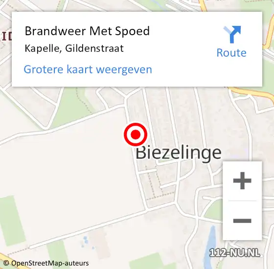 Locatie op kaart van de 112 melding: Brandweer Met Spoed Naar Kapelle, Gildenstraat op 15 oktober 2021 15:39