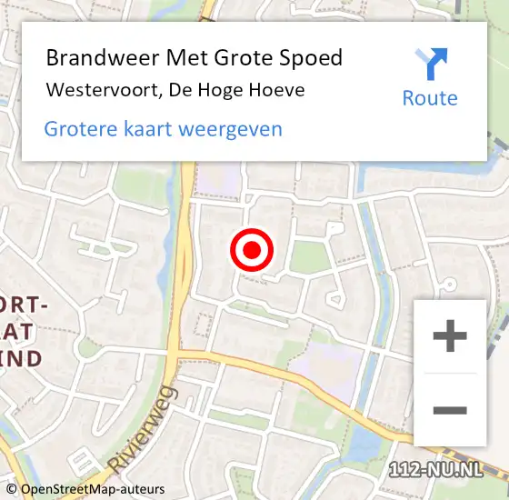 Locatie op kaart van de 112 melding: Brandweer Met Grote Spoed Naar Westervoort, De Hoge Hoeve op 15 oktober 2021 15:44