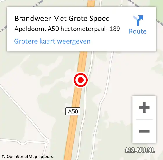Locatie op kaart van de 112 melding: Brandweer Met Grote Spoed Naar Apeldoorn, A50 hectometerpaal: 189 op 15 oktober 2021 16:01