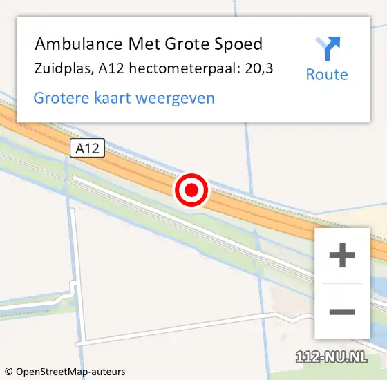Locatie op kaart van de 112 melding: Ambulance Met Grote Spoed Naar Zuidplas, A12 hectometerpaal: 20,3 op 15 oktober 2021 16:10