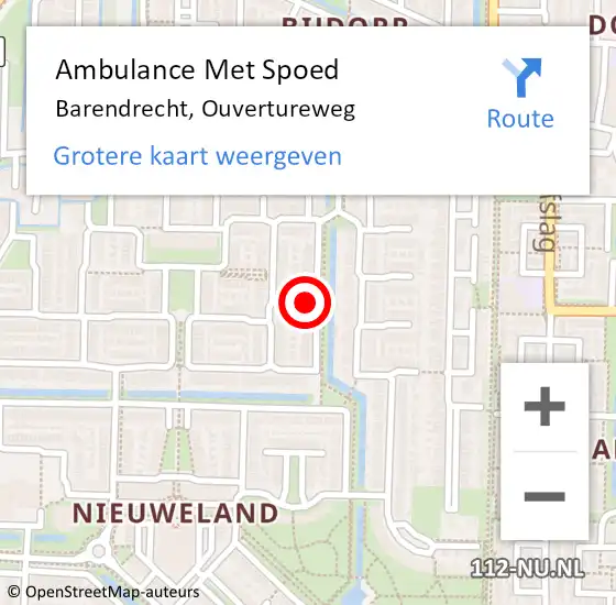Locatie op kaart van de 112 melding: Ambulance Met Spoed Naar Barendrecht, Ouvertureweg op 15 oktober 2021 16:22