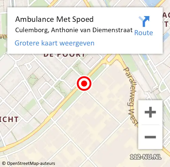 Locatie op kaart van de 112 melding: Ambulance Met Spoed Naar Culemborg, Anthonie van Diemenstraat op 15 oktober 2021 16:24