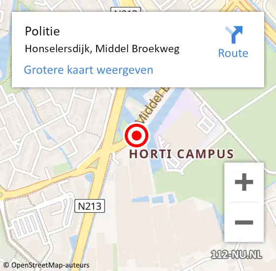 Locatie op kaart van de 112 melding: Politie Honselersdijk, Middel Broekweg op 15 oktober 2021 16:43