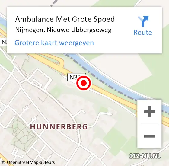 Locatie op kaart van de 112 melding: Ambulance Met Grote Spoed Naar Nijmegen, Nieuwe Ubbergseweg op 15 oktober 2021 16:56