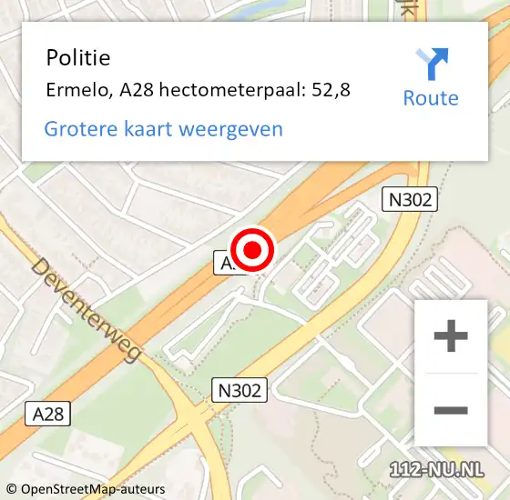 Locatie op kaart van de 112 melding: Politie Ermelo, A28 hectometerpaal: 52,8 op 15 oktober 2021 17:07