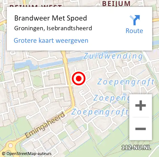 Locatie op kaart van de 112 melding: Brandweer Met Spoed Naar Groningen, Isebrandtsheerd op 15 oktober 2021 17:24