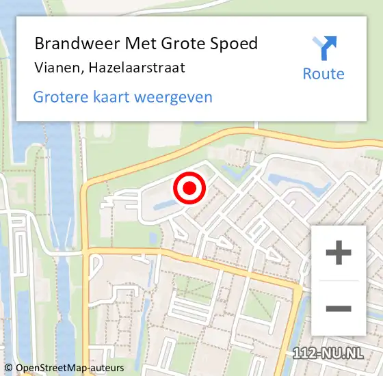 Locatie op kaart van de 112 melding: Brandweer Met Grote Spoed Naar Vianen, Hazelaarstraat op 15 oktober 2021 17:31