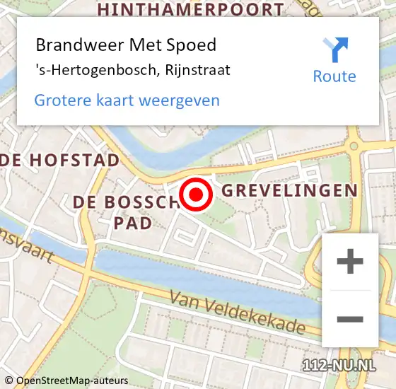 Locatie op kaart van de 112 melding: Brandweer Met Spoed Naar 's-Hertogenbosch, Rijnstraat op 15 oktober 2021 17:38