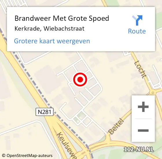 Locatie op kaart van de 112 melding: Brandweer Met Grote Spoed Naar Kerkrade, Wiebachstraat op 15 oktober 2021 17:39