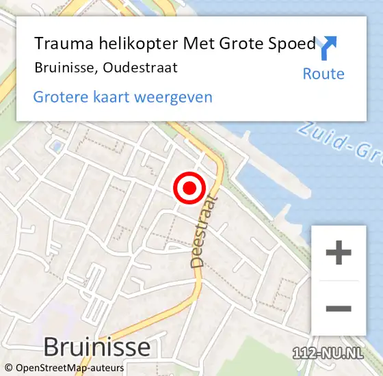 Locatie op kaart van de 112 melding: Trauma helikopter Met Grote Spoed Naar Bruinisse, Oudestraat op 15 oktober 2021 17:48