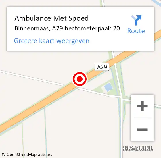 Locatie op kaart van de 112 melding: Ambulance Met Spoed Naar Binnenmaas, A29 hectometerpaal: 20 op 15 oktober 2021 18:01
