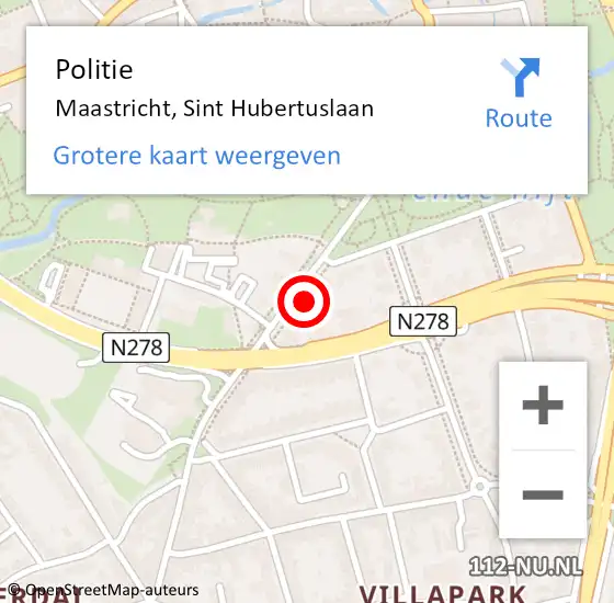 Locatie op kaart van de 112 melding: Politie Maastricht, Sint Hubertuslaan op 15 oktober 2021 18:10