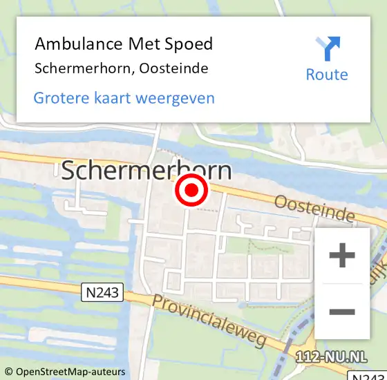 Locatie op kaart van de 112 melding: Ambulance Met Spoed Naar Schermerhorn, Oosteinde op 15 oktober 2021 19:06