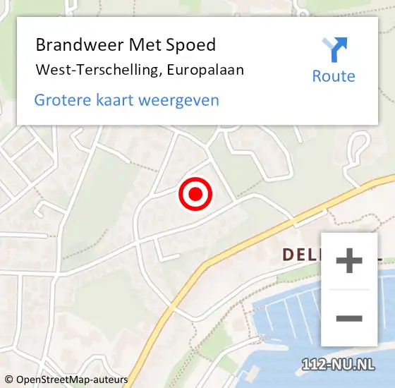 Locatie op kaart van de 112 melding: Brandweer Met Spoed Naar West-Terschelling, Europalaan op 15 oktober 2021 19:23