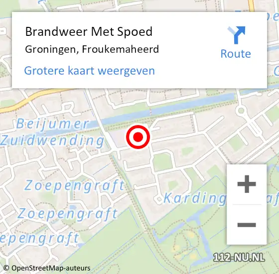 Locatie op kaart van de 112 melding: Brandweer Met Spoed Naar Groningen, Froukemaheerd op 15 oktober 2021 19:35