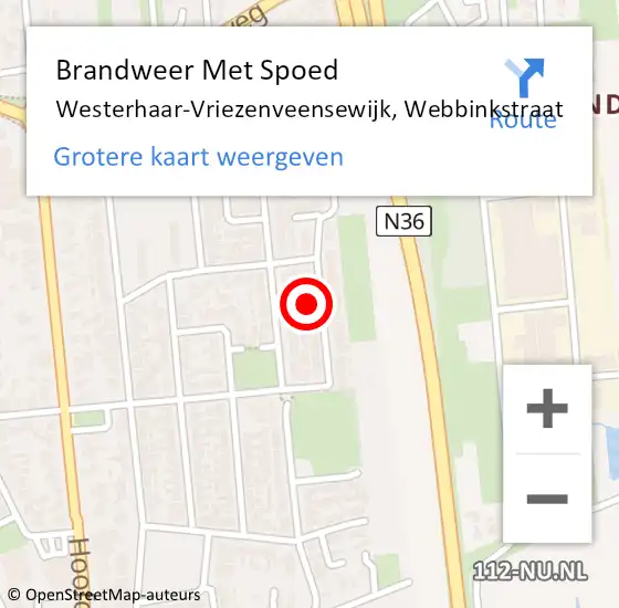 Locatie op kaart van de 112 melding: Brandweer Met Spoed Naar Westerhaar-Vriezenveensewijk, Webbinkstraat op 15 oktober 2021 19:54