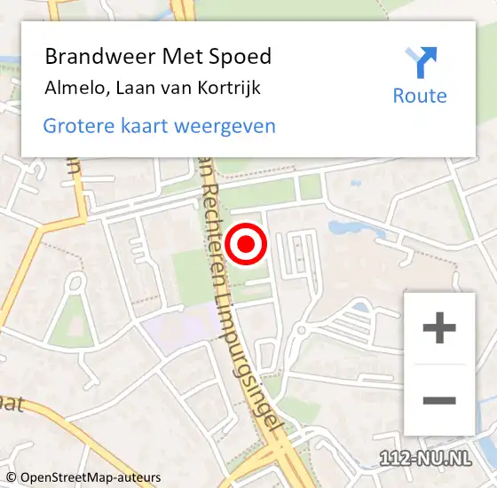 Locatie op kaart van de 112 melding: Brandweer Met Spoed Naar Almelo, Laan van Kortrijk op 15 oktober 2021 20:18