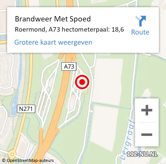 Locatie op kaart van de 112 melding: Brandweer Met Spoed Naar Roermond, A73 hectometerpaal: 18,6 op 15 oktober 2021 21:41