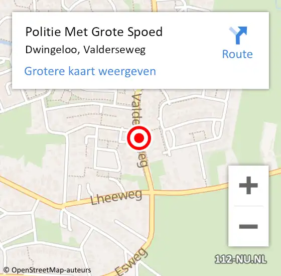 Locatie op kaart van de 112 melding: Politie Met Grote Spoed Naar Dwingeloo, Valderseweg op 15 oktober 2021 21:48