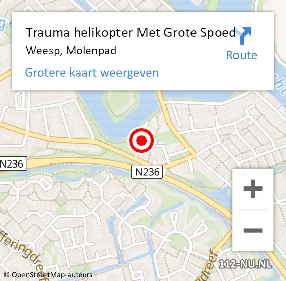 Locatie op kaart van de 112 melding: Trauma helikopter Met Grote Spoed Naar Weesp, Molenpad op 15 oktober 2021 22:31