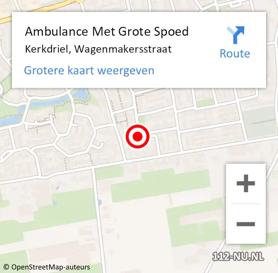 Locatie op kaart van de 112 melding: Ambulance Met Grote Spoed Naar Kerkdriel, Wagenmakersstraat op 15 oktober 2021 22:56