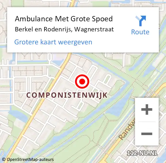 Locatie op kaart van de 112 melding: Ambulance Met Grote Spoed Naar Berkel en Rodenrijs, Wagnerstraat op 16 oktober 2021 00:05