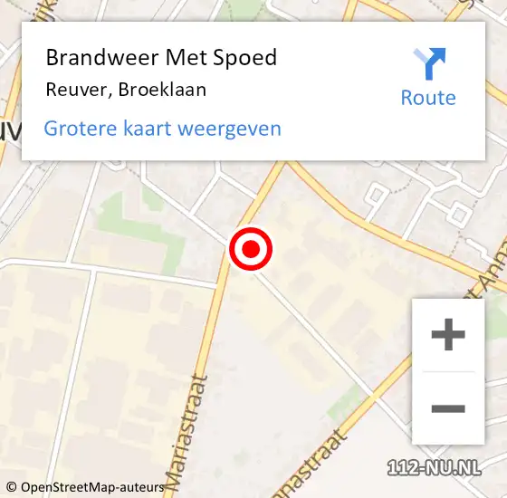 Locatie op kaart van de 112 melding: Brandweer Met Spoed Naar Reuver, Broeklaan op 16 oktober 2021 00:22