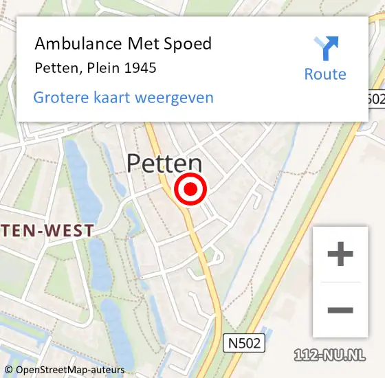 Locatie op kaart van de 112 melding: Ambulance Met Spoed Naar Petten, Plein 1945 op 16 oktober 2021 00:36