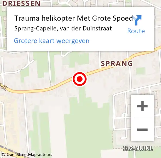 Locatie op kaart van de 112 melding: Trauma helikopter Met Grote Spoed Naar Sprang-Capelle, van der Duinstraat op 16 oktober 2021 00:39
