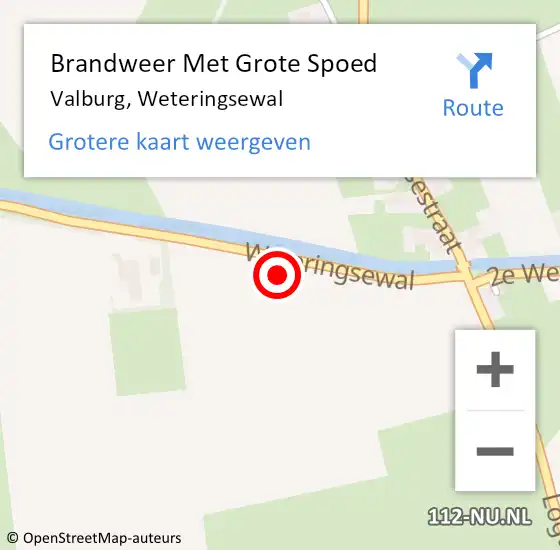 Locatie op kaart van de 112 melding: Brandweer Met Grote Spoed Naar Valburg, Weteringsewal op 16 oktober 2021 00:55