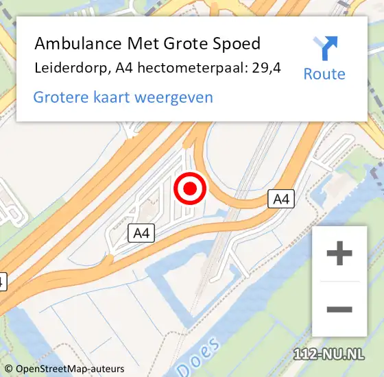 Locatie op kaart van de 112 melding: Ambulance Met Grote Spoed Naar Leiderdorp, A4 hectometerpaal: 29,4 op 16 oktober 2021 01:01