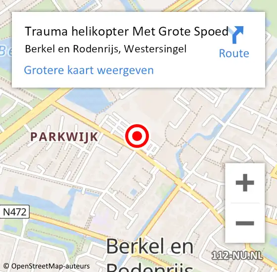 Locatie op kaart van de 112 melding: Trauma helikopter Met Grote Spoed Naar Berkel en Rodenrijs, Westersingel op 16 oktober 2021 01:17