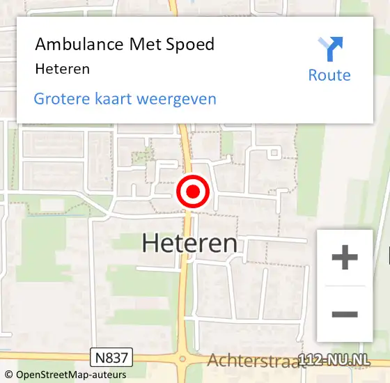 Locatie op kaart van de 112 melding: Ambulance Met Spoed Naar Heteren op 16 oktober 2021 01:20