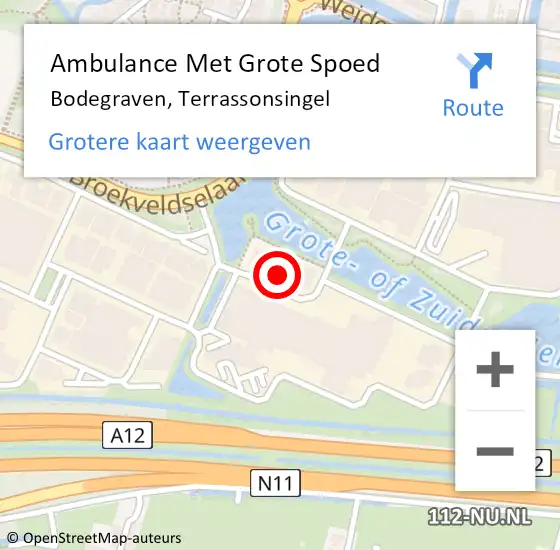 Locatie op kaart van de 112 melding: Ambulance Met Grote Spoed Naar Bodegraven, Terrassonsingel op 16 oktober 2021 01:25