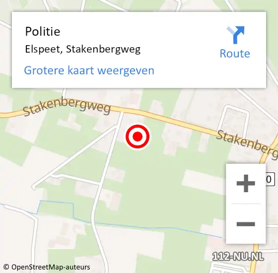 Locatie op kaart van de 112 melding: Politie Elspeet, Stakenbergweg op 16 oktober 2021 02:02