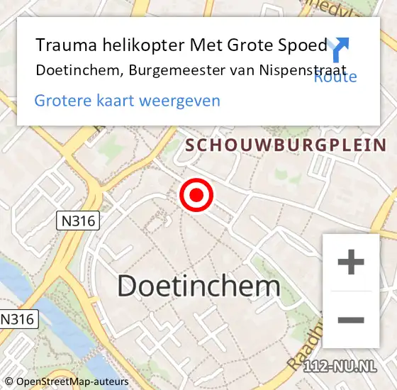 Locatie op kaart van de 112 melding: Trauma helikopter Met Grote Spoed Naar Doetinchem, Burgemeester van Nispenstraat op 16 oktober 2021 02:10