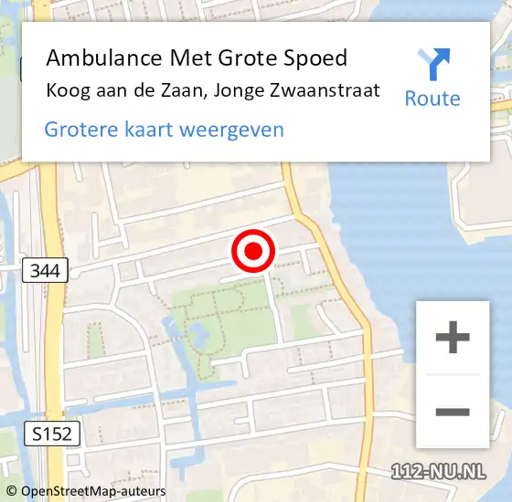 Locatie op kaart van de 112 melding: Ambulance Met Grote Spoed Naar Koog aan de Zaan, Jonge Zwaanstraat op 16 oktober 2021 02:40