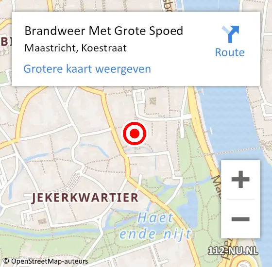 Locatie op kaart van de 112 melding: Brandweer Met Grote Spoed Naar Maastricht, Koestraat op 16 oktober 2021 02:57