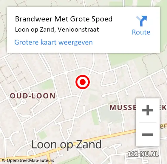 Locatie op kaart van de 112 melding: Brandweer Met Grote Spoed Naar Loon op Zand, Venloonstraat op 16 oktober 2021 03:03