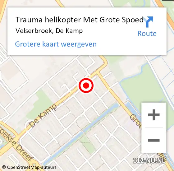 Locatie op kaart van de 112 melding: Trauma helikopter Met Grote Spoed Naar Velserbroek, De Kamp op 16 oktober 2021 03:05