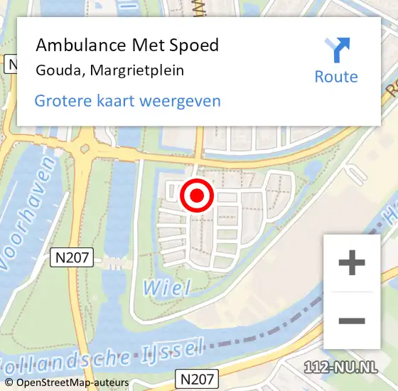 Locatie op kaart van de 112 melding: Ambulance Met Spoed Naar Gouda, Margrietplein op 16 oktober 2021 03:08