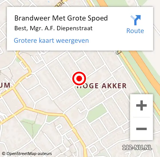 Locatie op kaart van de 112 melding: Brandweer Met Grote Spoed Naar Best, Mgr. A.F. Diepenstraat op 16 oktober 2021 04:33