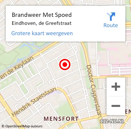 Locatie op kaart van de 112 melding: Brandweer Met Spoed Naar Eindhoven, de Greefstraat op 16 oktober 2021 04:47